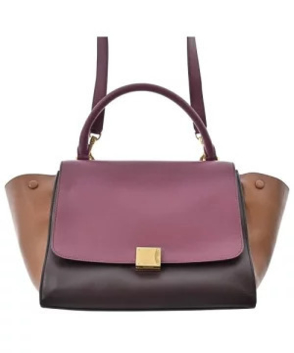 Celine Tricolor Leather Trapeze Bag burgundy Red